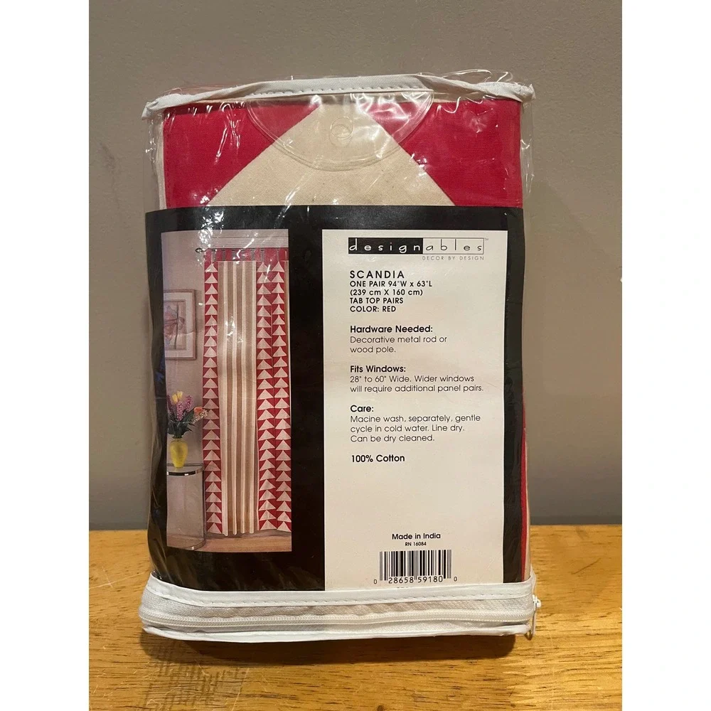 Designables Scandia Red Retro 80s Triangle Curtain Panels Pair 94x63 Tab Top‎
